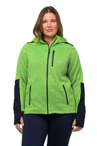 Ulla Popken Damen große Größen Übergrößen Plus Size Fleecejacke, Reflektordruck, Kapuze, Daumenloch hellgrün 50+ 807800429-50+ von Ulla Popken