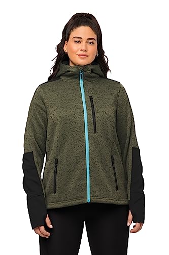 Ulla Popken Damen große Größen Übergrößen Plus Size Fleecejacke, Reflektordruck, Kapuze, Daumenloch hellgrün 58+ 807800429-58+ von Ulla Popken