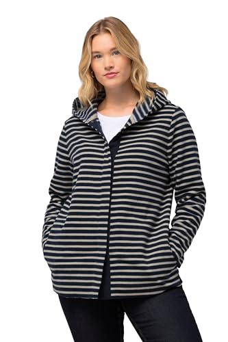 Ulla Popken Damen große Größen Übergrößen Plus Size Fleecejacke, Ringel, Kapuze, recycelt Marine 50+ 826820130-50+ von Ulla Popken