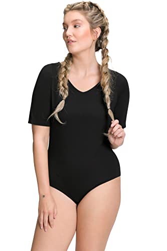 Ulla Popken Damen große Größen Übergrößen Plus Size Funktions-Body, schnelltrocknend, V-Ausschnitt, Halbarm schwarz 46+ 809590100-46+ von Ulla Popken