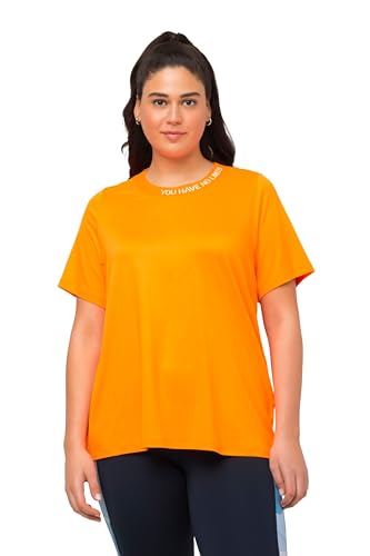 Ulla Popken Damen große Größen Übergrößen Plus Size Funktionsshirt, Schriftdruck, Classic, Rundhals, Halbarm knallorange 42+ 812393654-42+ von Ulla Popken