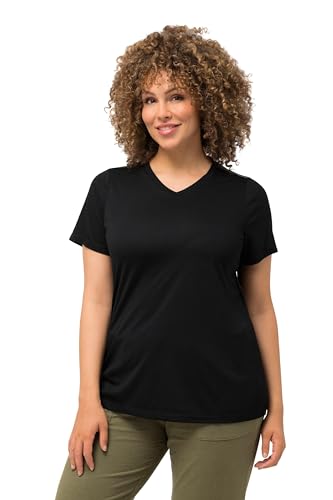 Ulla Popken Damen große Größen Übergrößen Plus Size Funktionsshirt, antibakteriell, V-Ausschnitt, Halbarm schwarz 54+ 810781100-54+ von Ulla Popken