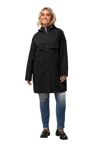Ulla Popken Damen große Größen Übergrößen Plus Size HYPRAR Funktionsmantel, wasserabweisend, Kapuze schwarz 46+ 816520100-46+ von Ulla Popken