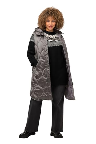 Ulla Popken Damen große Größen Übergrößen Plus Size HYPRAR Long-Steppweste, wasserabweisend, 2-Wege-Zipper silber 42+ 823065131-42+ von Ulla Popken