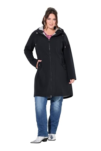 Ulla Popken Damen HYPRAR Softshell, wasserabweisend, Kapuze Longjacke, schwarz, 54-56 von Ulla Popken