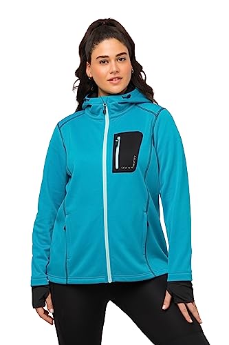 Ulla Popken Damen große Größen Übergrößen Plus Size HYPRAR Sweatjacke, Reflektordruck, Kapuze, Daumenloch türkis 46+ 807796750-46+ von Ulla Popken