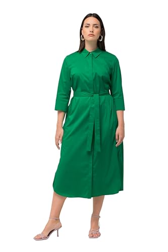 Ulla Popken Damen große Größen Übergrößen Plus Size Hemdblusenkleid, A-Linie, Gürtel, Hemdkragen, 3/4-Arm smaragdgrün 54+ 815217459-54+ von Ulla Popken