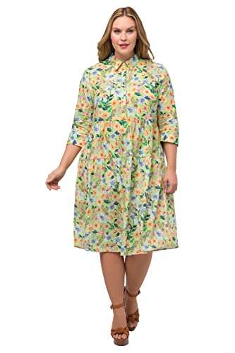 Ulla Popken Damen große Größen Übergrößen Plus Size Hemdblusenkleid, Blüten, A-Linie, Hemdkragen, 3/4-Arm maisgelb 58+ 818181610-58+ von Ulla Popken