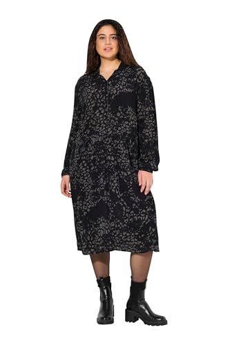 Ulla Popken Damen große Größen Übergrößen Plus Size Hemdblusenkleid, Knopfleiste, Hemdkragen, Langarm schwarz 46+ 832318130-46+ von Ulla Popken