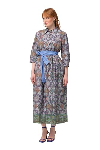 Ulla Popken Damen große Größen Übergrößen Plus Size Hemdblusenkleid, Paisley, A-Linie, Rundhals, 3/4-Arm himmelblau 58+ 823435700-58+ von Ulla Popken