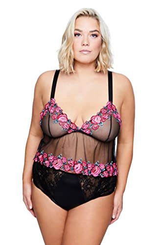 Ulla Popken Damen große Größen Übergrößen Plus Size Hemdchen, Rosendetails und Mesh schwarz 54+ 816189130-54+ von Ulla Popken