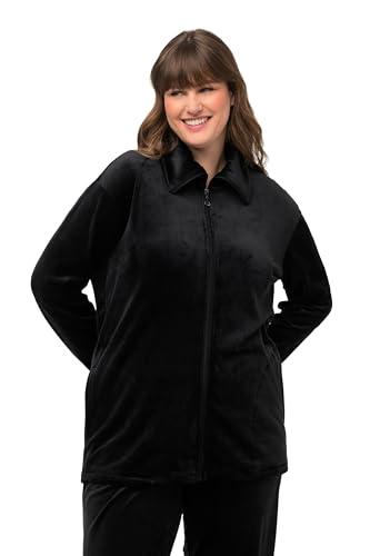 Ulla Popken Damen große Größen Übergrößen Plus Size Homewear-Jacke, Nicki, Stehkragen, kuschelweich schwarz 46+ 798065100-46+ von Ulla Popken