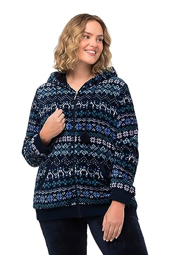 Ulla Popken Damen große Größen Übergrößen Plus Size Homewear-Jacke, Norwegermuster, Plüsch, Langarm nachtblau 46+ 821023139-46+ von Ulla Popken