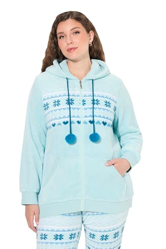 Ulla Popken Damen große Größen Übergrößen Plus Size Homewear-Jacke, Plüsch, Norweger, Kapuze, recycelt zartes hellblau 50+ 834562700-50+ von Ulla Popken