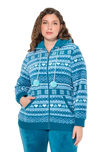 Ulla Popken Damen große Größen Übergrößen Plus Size Homewear-Jacke, Plüsch, Norweger, Kapuze, recycelt Saphir 46+ 834561763-46+ von Ulla Popken
