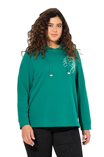 Ulla Popken Damen große Größen Übergrößen Plus Size Hoodie, Gesicht, Classic, Kapuze, Langarm smaragd grün 54+ 830702469-54+ von Ulla Popken