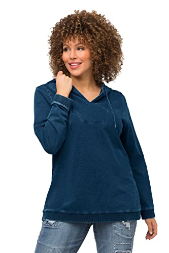 Ulla Popken Damen große Größen Übergrößen Plus Size Hoodie, Kapuzeneinsatz, Classic, Langarm Mattes Jeansblau 46+ 813752190-46+ von Ulla Popken