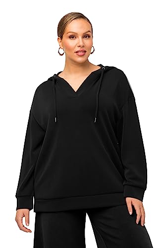 Ulla Popken Damen große Größen Übergrößen Plus Size Hoodie, Oversized, V-Ausschnitt, Langarm, Kapuzenshirt schwarz 42+ 820689100-42+ von Ulla Popken