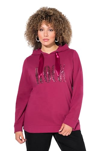 Ulla Popken Damen große Größen Übergrößen Plus Size Hoodie, Pailletten-Schriftzug, Langarm, Kapuze Rubin 58+ 825084540-58+ von Ulla Popken