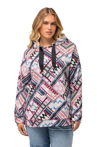 Ulla Popken Damen große Größen Übergrößen Plus Size Hoodie, grafisches Muster, Satinband, Langarm hellblau 46+ 824809720-46+ von Ulla Popken