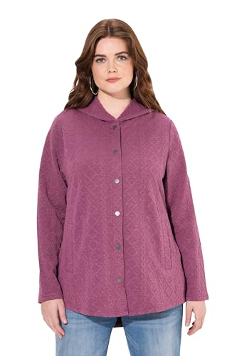 Ulla Popken Damen große Größen Übergrößen Plus Size Hoodie-Jacke, Zopfmuster, Druckknöpfe, hinten länger Beere 58+ 830968827-58+ von Ulla Popken