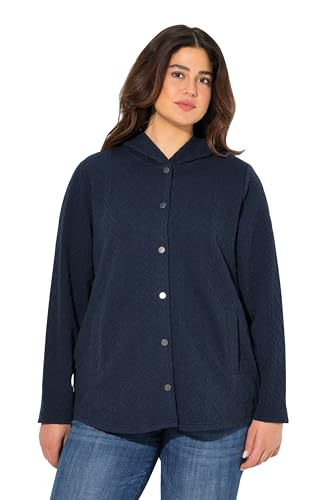 Ulla Popken Damen große Größen Übergrößen Plus Size Hoodie-Jacke, Zopfmuster, Druckknöpfe, hinten länger Marine 54+ 830968130-54+ von Ulla Popken