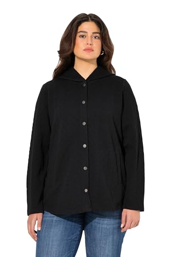 Ulla Popken Damen große Größen Übergrößen Plus Size Hoodie-Jacke, Zopfmuster, Druckknöpfe, hinten länger schwarz 46+ 830968100-46+ von Ulla Popken