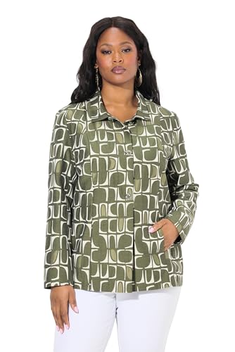 Ulla Popken Damen große Größen Übergrößen Plus Size Jacke, Jacquardmuster, Hemdkragen, Langarm grau 46+ 839781116-46+ von Ulla Popken