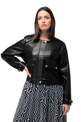 Ulla Popken Damen große Größen Übergrößen Plus Size Jacke, Lederoptik, 2-Wege-Zipper, Schulterklappen schwarz 54+ 814589130-54+ von Ulla Popken