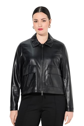 Ulla Popken Damen große Größen Übergrößen Plus Size Jacke, Lederoptik, Oversized, Hemdkragen, 2-Wege-Zipper schwarz 46+ 831145100-46+ von Ulla Popken