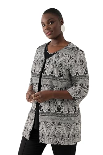 Ulla Popken Damen große Größen Übergrößen Plus Size Jacke, Paisley, V-Ausschnitt, Hakenverschluss, 3/4-Arm schwarz 50+ 825565130-50+ von Ulla Popken