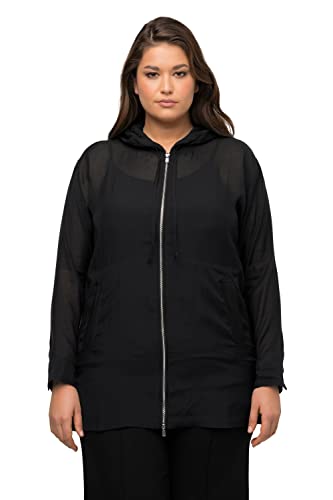 Ulla Popken Damen große Größen Übergrößen Plus Size Jacke, Semitransparent, Kapuze, Oversized, Saumband schwarz 46+ 817147100-46+ von Ulla Popken