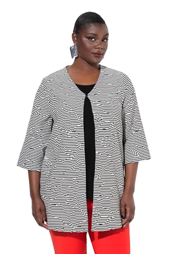 Ulla Popken Damen große Größen Übergrößen Plus Size Jacke, Streifen, V-Ausschnitt, 3/4-Arm, Hakenverschluss schwarz 58+ 835175100-58+ von Ulla Popken