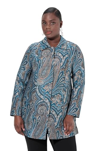 Ulla Popken Damen große Größen Übergrößen Plus Size Jacquard-Jacke, Metallic-Effekt, Hemdkragen Mittelblau 56 832968753-56 von Ulla Popken