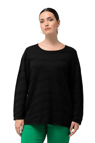 Ulla Popken Damen große Größen Übergrößen Plus Size Jacquard-Pullover, Zebramuster, U-Boot-Ausschnitt, Langarm schwarz 46+ 825857100-46+ von Ulla Popken