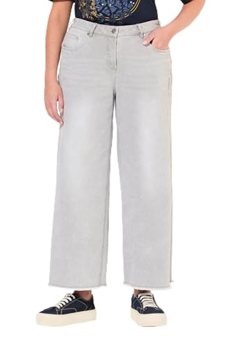 Ulla Popken Damen große Größen Übergrößen Plus Size Jeans Mary, Fransensaum, weites Bein, Stretch Light Grey Denim 46 828013904-46 von Ulla Popken