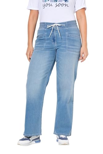 Ulla Popken Damen große Größen Übergrößen Plus Size Jeans Mary, weites, ausgestelltes Bein, Elastikbund Light Blue 25 835265901-25 von Ulla Popken