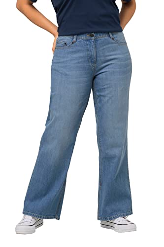 Ulla Popken Damen große Größen Übergrößen Plus Size Jeans Mary, weites, gerades Bein, Lange Schlitze Light Blue 42 815566901-42 von Ulla Popken