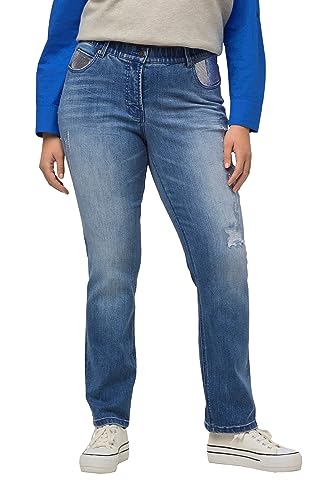 Ulla Popken Damen große Größen Übergrößen Plus Size Jeans Sammy, Destroy-Effekte, schmales Bein, Stretch Blue Denim 62 820099902-62 von Ulla Popken