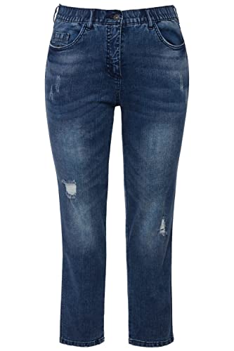 Ulla Popken Damen große Größen Übergrößen Plus Size Jeans Sarah, Destroy-Effekte, schmale 5-Pocket-Form Dark Blue Denim 100 815185903-100 von Ulla Popken