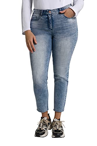 Ulla Popken Damen große Größen Übergrößen Plus Size Jeans Sarah, offener Saum, schmales Bein, High Waist Blue Denim 52 801532902-52 von Ulla Popken