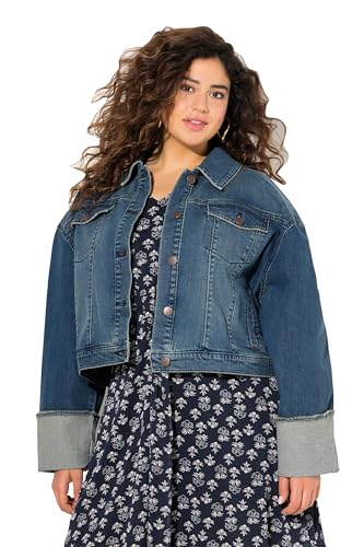 Ulla Popken Damen große Größen Übergrößen Plus Size Jeansjacke, Fransen, Hemdkragen, breiter Ärmelumschlag von Ulla Popken