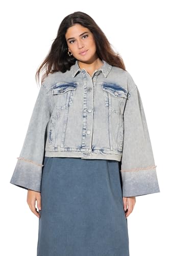 Ulla Popken Damen große Größen Übergrößen Plus Size Jeansjacke, Stretchdenim, Hemdkragen, Langarm Mattes Jeansblau 54+ 835486190-54+ von Ulla Popken
