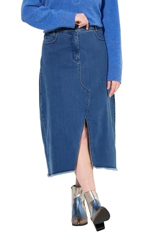 Ulla Popken Damen große Größen Übergrößen Plus Size Jeansrock, Saumschlitz, A-Linie, Fransensaum Blue Denim 48 832754902-48 von Ulla Popken