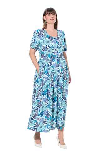 Ulla Popken Damen große Größen Übergrößen Plus Size Jersey-Maxikleid, Blüten, Rundhals, Halbarm Marine 54 824966130-54 von Ulla Popken