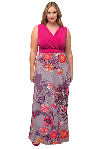 Ulla Popken Damen große Größen Übergrößen Plus Size Jersey-Maxikleid, Blüten, V-Ausschnitt, ärmellos grau violett 46+ 817549824-46+ von Ulla Popken