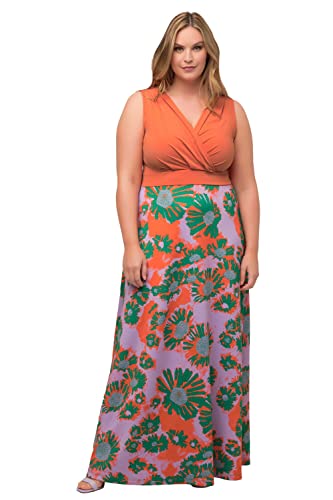 Ulla Popken Damen große Größen Übergrößen Plus Size Jersey-Maxikleid, Blüten, V-Ausschnitt, ärmellos kürbis 46+ 817553663-46+ von Ulla Popken