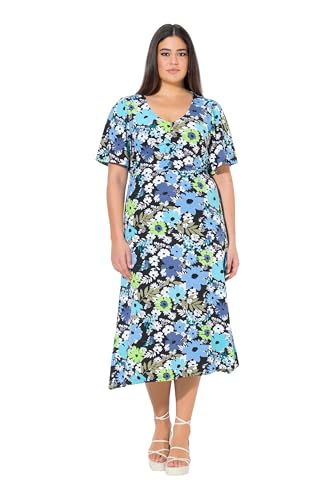 Ulla Popken Damen große Größen Übergrößen Plus Size Jersey-Midikleid, A-Linie, V-Ausschnitt, Halbarm schwarz 50+ 838395100-50+ von Ulla Popken