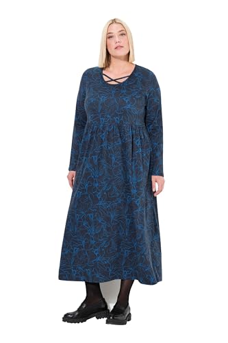 Ulla Popken Damen große Größen Übergrößen Plus Size Jersey-Midikleid, A-Linie, Zierbänder, Rundhals, Langarm schwarz 50+ 834162100-50+ von Ulla Popken