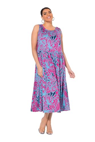 Ulla Popken Damen große Größen Übergrößen Plus Size Jersey-Midikleid, Blüten, gekräuselter Rundhals, ärmellos helles Erika 62+ 839149813-62+ von Ulla Popken